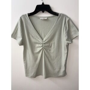 Hippie Rose Cropped T-shirt‎ Women's LRG Baby Mint Green Ribbed V-neck Boho Chic